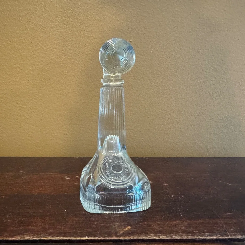 Vintage 1940s Clear Glass Candle Stick Telephone‎ Candy Container Knick Knack