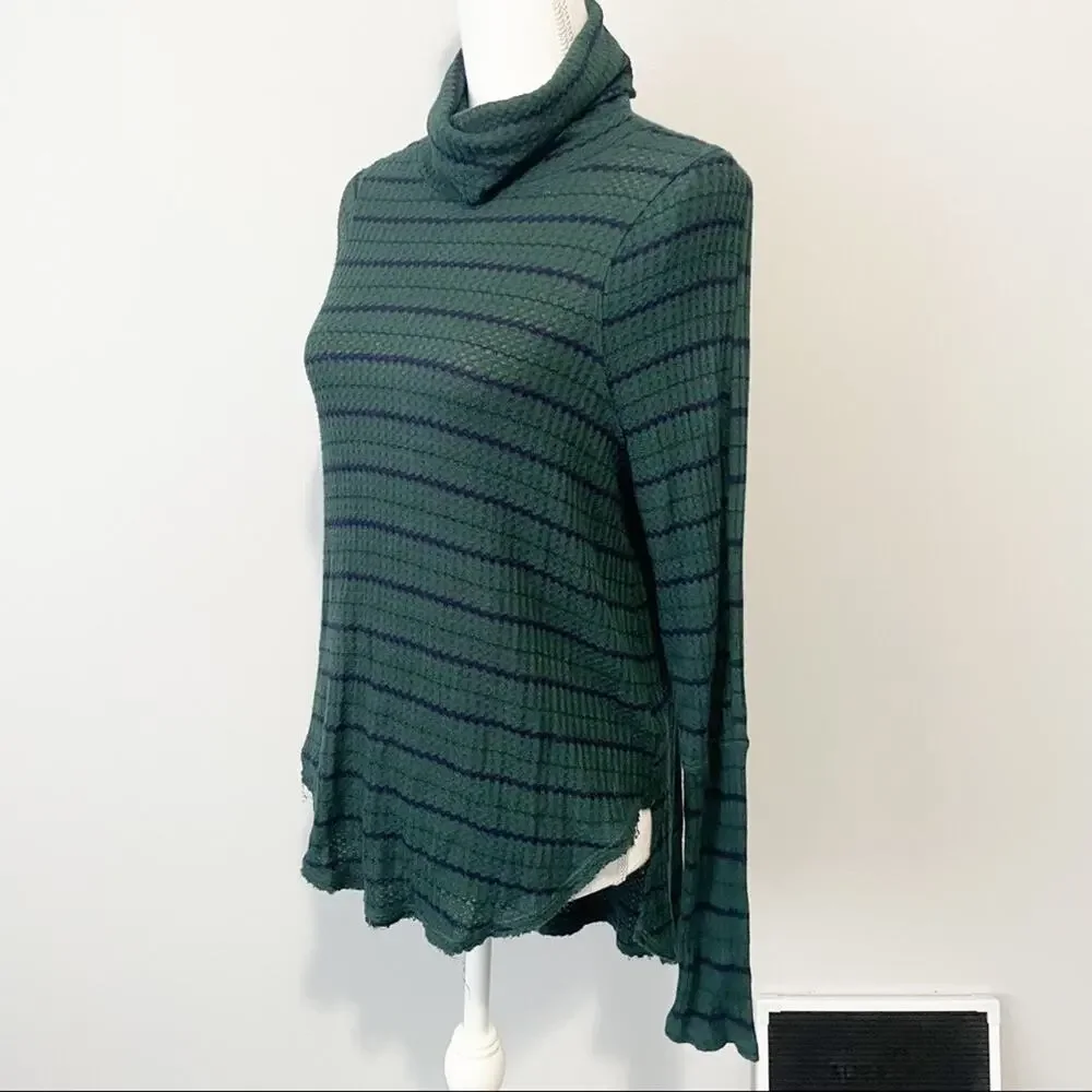 Free People We the Free green stripe turtleneck hi low top oversized XS