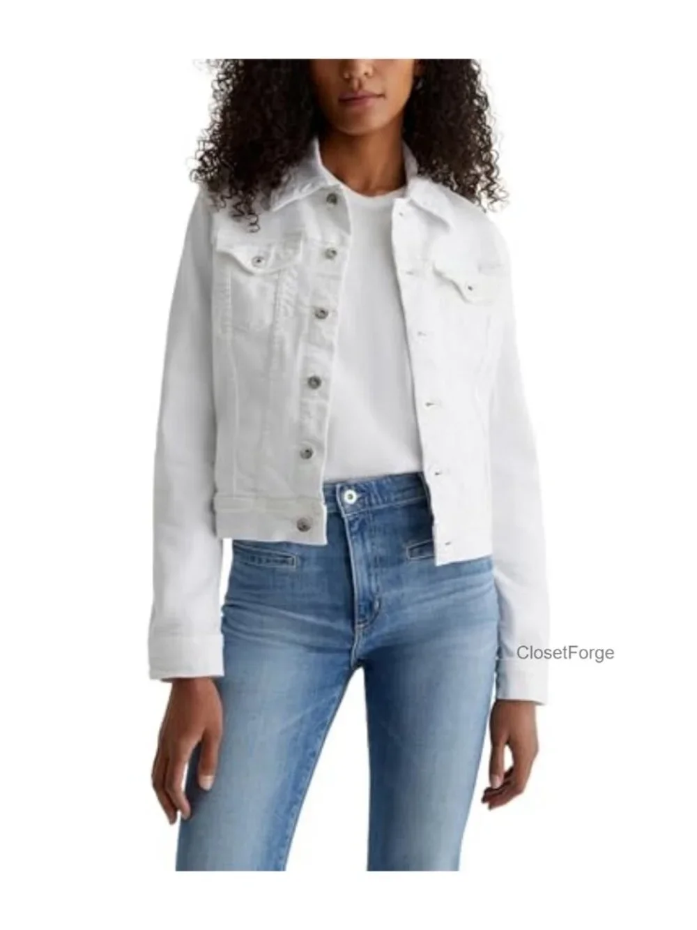 Mid-Weight Stretch Denim Jacket with Button Tabs and Flap Pockets