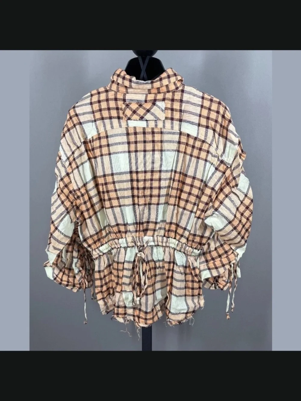 NEW Free People Shirt Womens XS orange brown plaid button up colorful boho