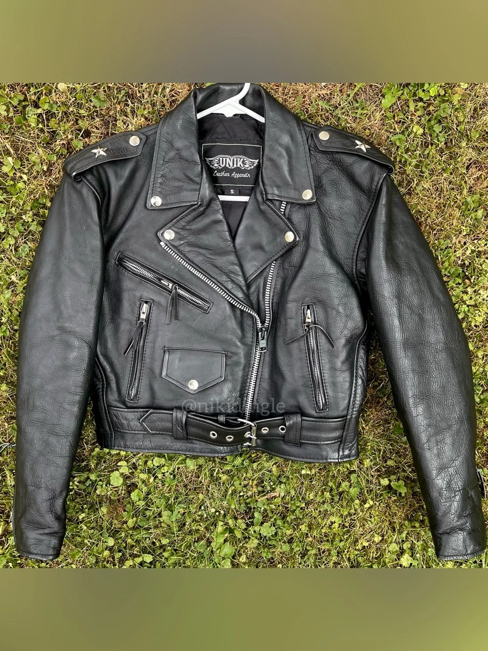 Vintage Custom painted Cropped Moto Biker Leather Jacket Motorcycle XS S