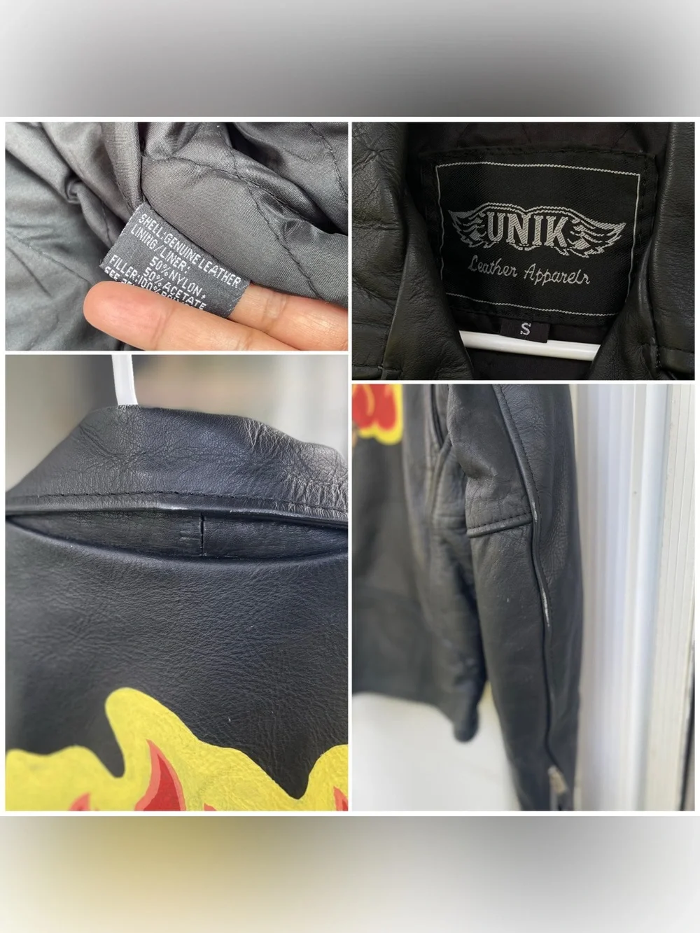 Vintage Custom painted Cropped Moto Biker Leather Jacket Motorcycle XS S