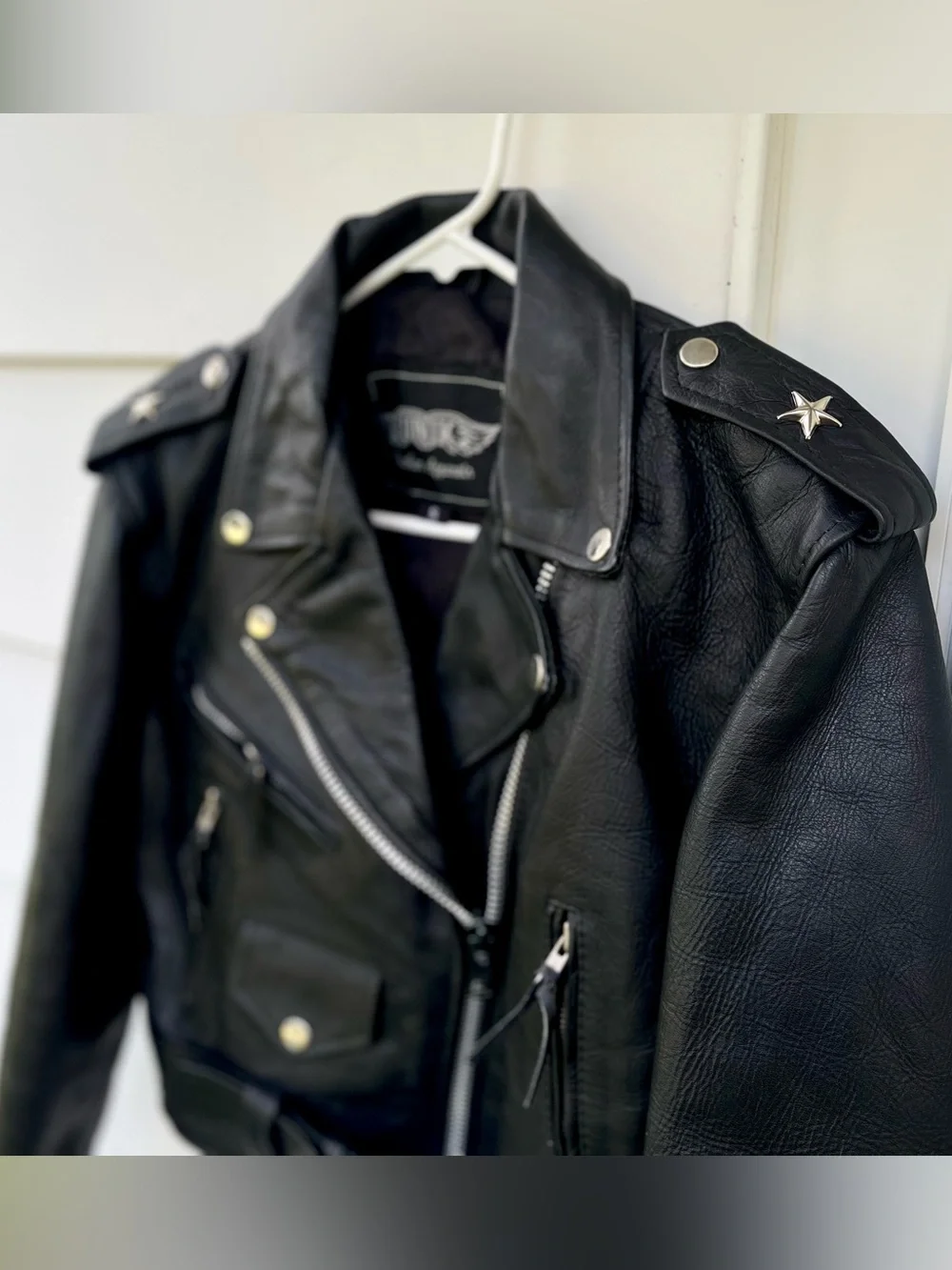 Vintage Custom painted Cropped Moto Biker Leather Jacket Motorcycle XS S