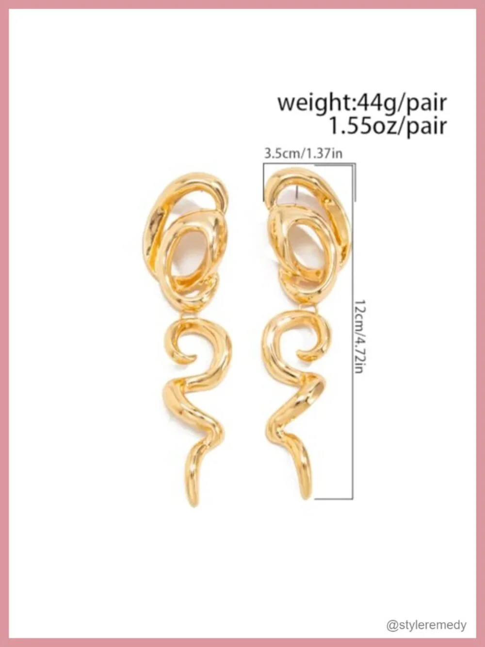 Oversized Chunky Spiral Dangle Earrings in Gold Tone