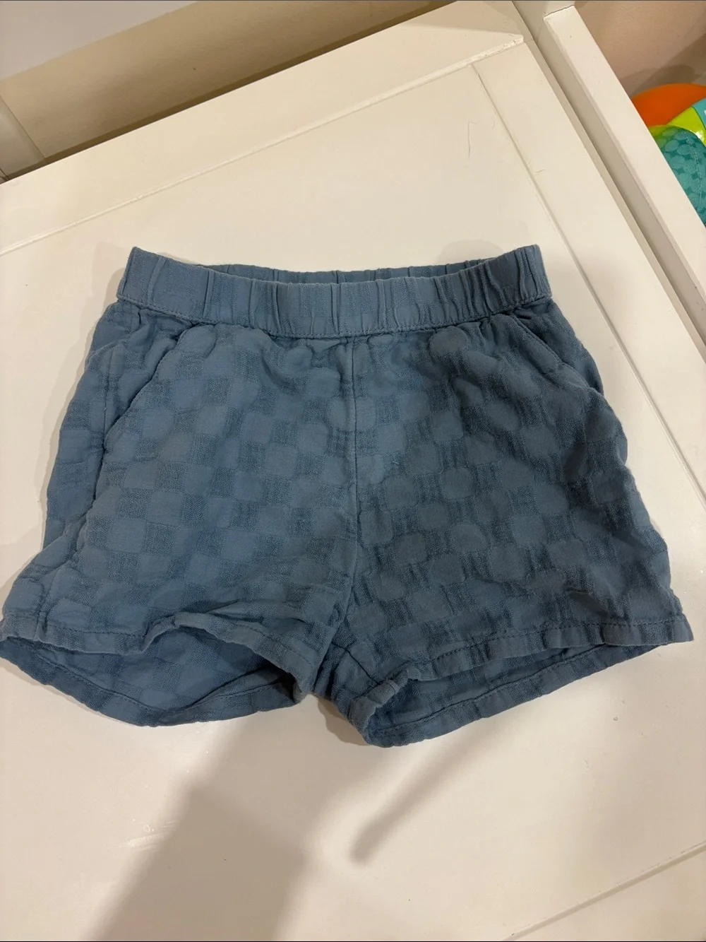cloud island Blue Check-Textured Cotton Blend Toddler Shorts