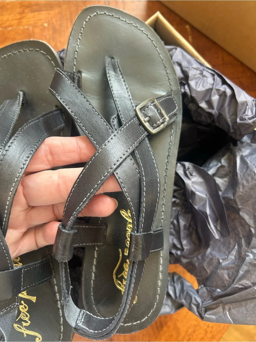 Free People Black Crisscross Buckle Sandals