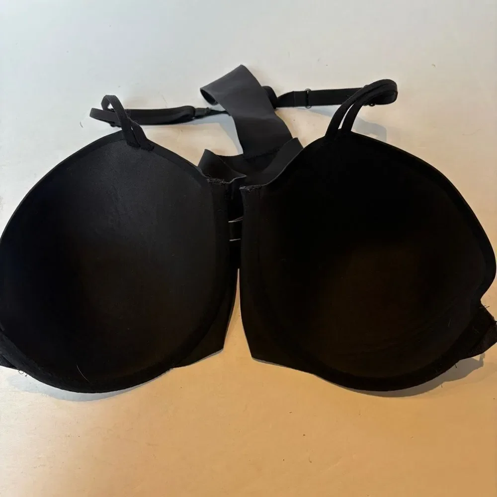 Victoria's Secret Black Racerback Bra Lined Demi Front-Close Size 36DD UW