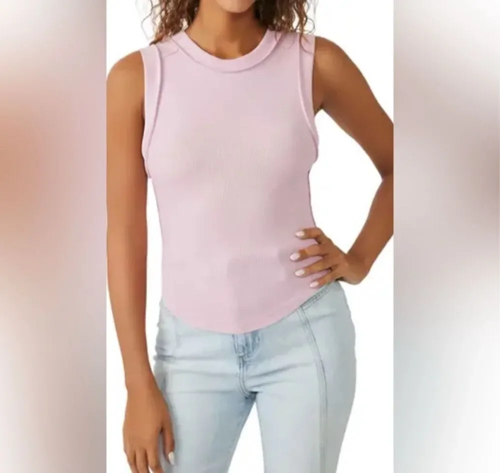 Free People X We The Free Kate Ribbed Tank Pink Sleeveless Stretch Top S NEW