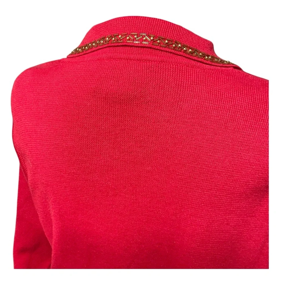 Carol Patterson Knits Women’s Embellished Linen Blend Red. Vintage Cardigan. MED
