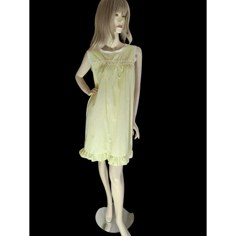 Vintage 70s Yellow Nightie M Coquette Cottagecore Lingerie Babydoll‎ Nightie