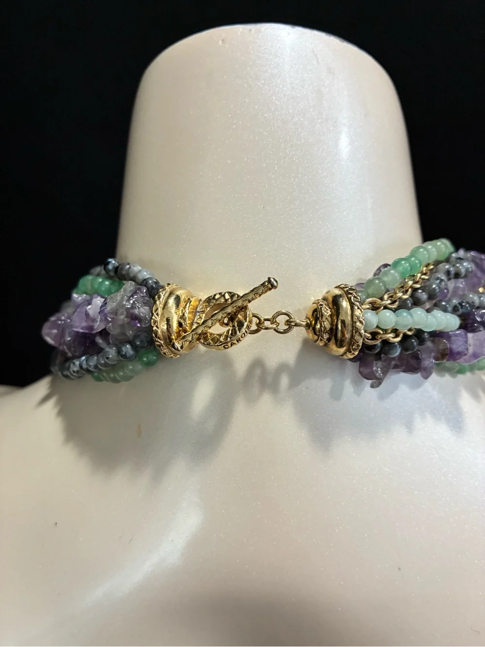 VTG CAROLEE LUX Multi-Strand Amethyst GR Aventurine  Necklace with Gold Accents