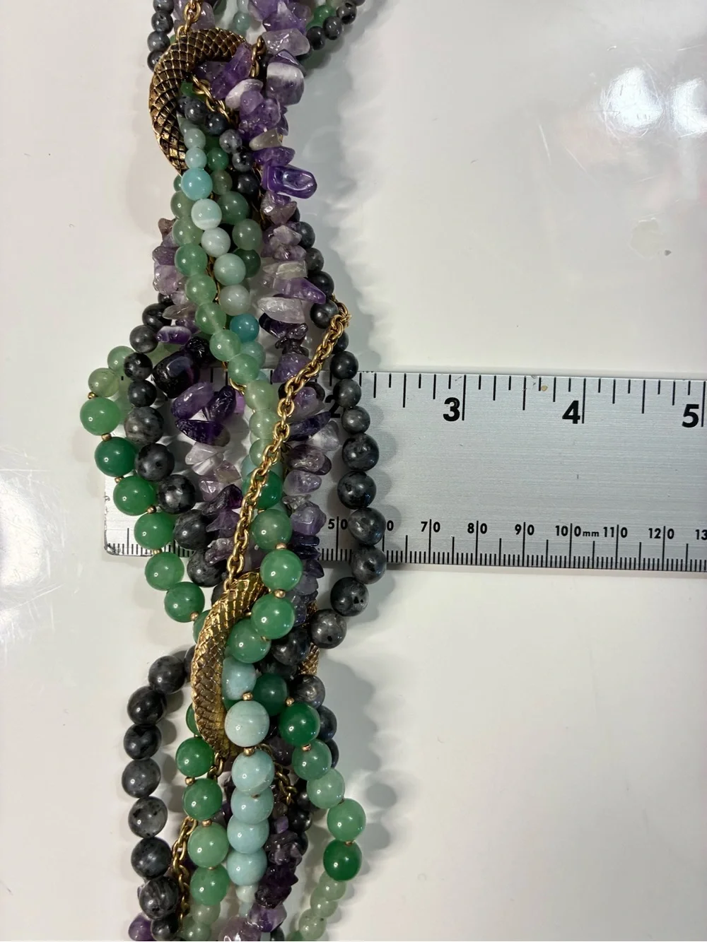 VTG CAROLEE LUX Multi-Strand Amethyst GR Aventurine  Necklace with Gold Accents