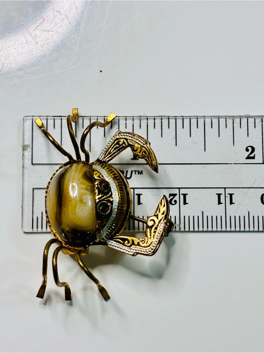Vintage Spanish Damascene Crab Brooch Signed SPAIN Nautical Vacation Summer