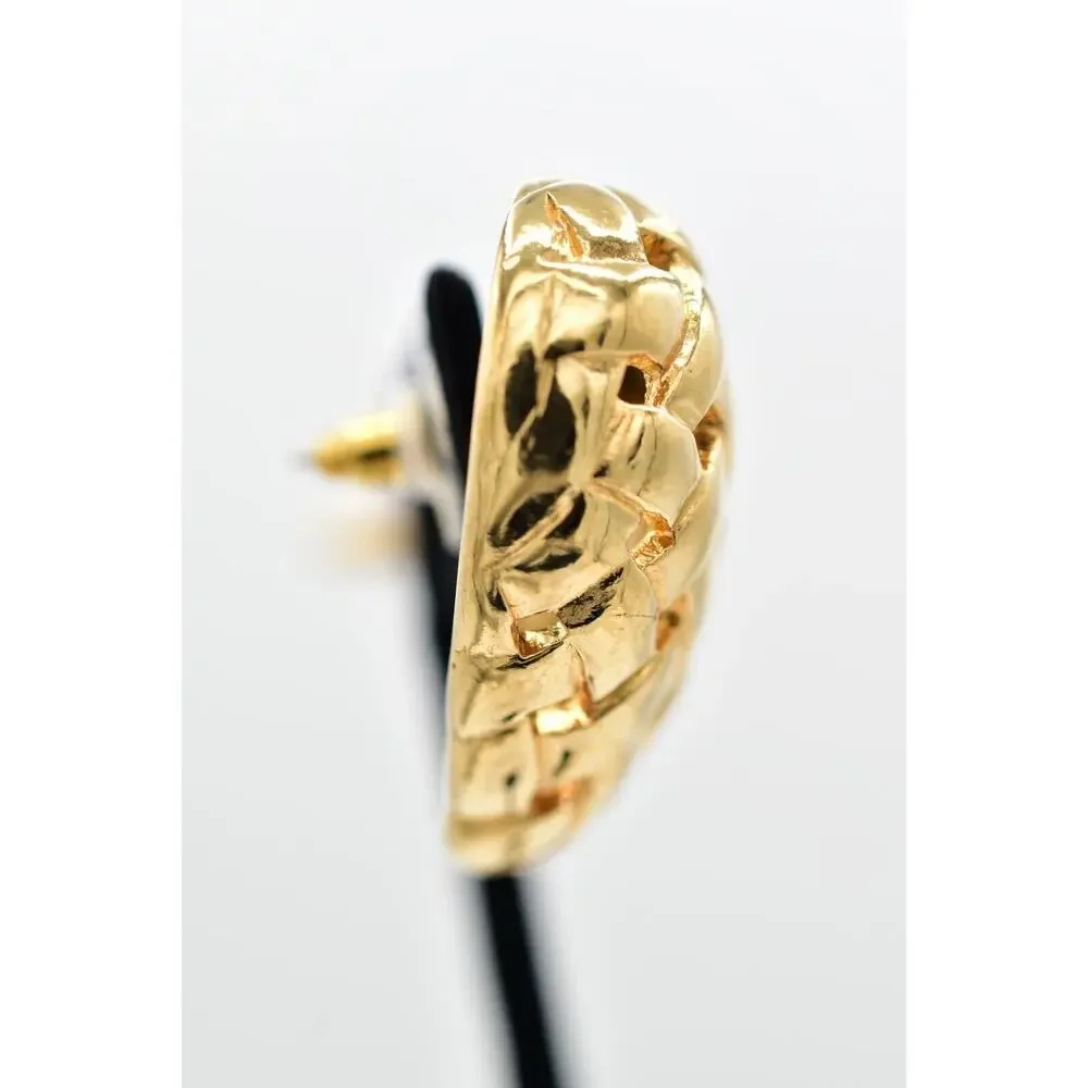 Vintage Big Weaved Heart Earrings Post Gold Tone Puffy Chunky Bold 1980s BinBK