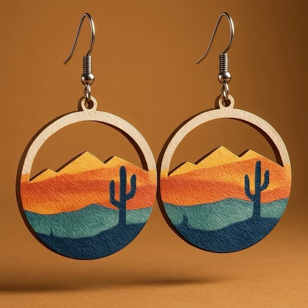 Elevate Your Adventure: Mountain Dangle Earrings for Nature Lovers! 🏜️NWT Cactus