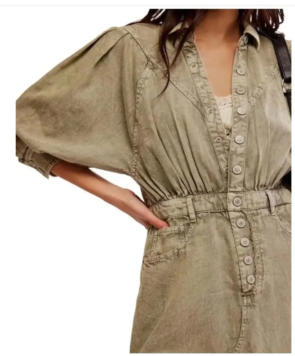 Free People Mad Love Denim Midi Dress