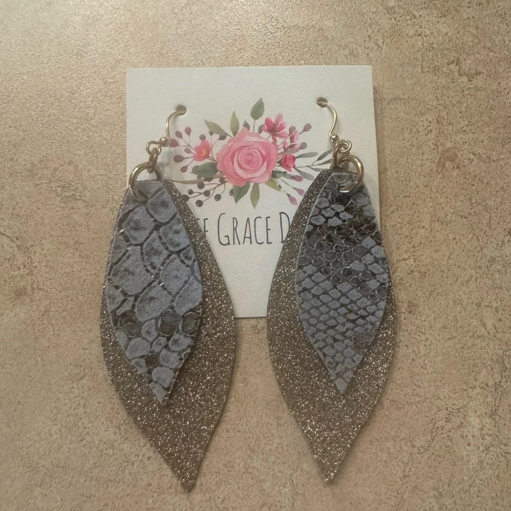 Averee Grace Designs Gold and reptile print leather earrings NWT