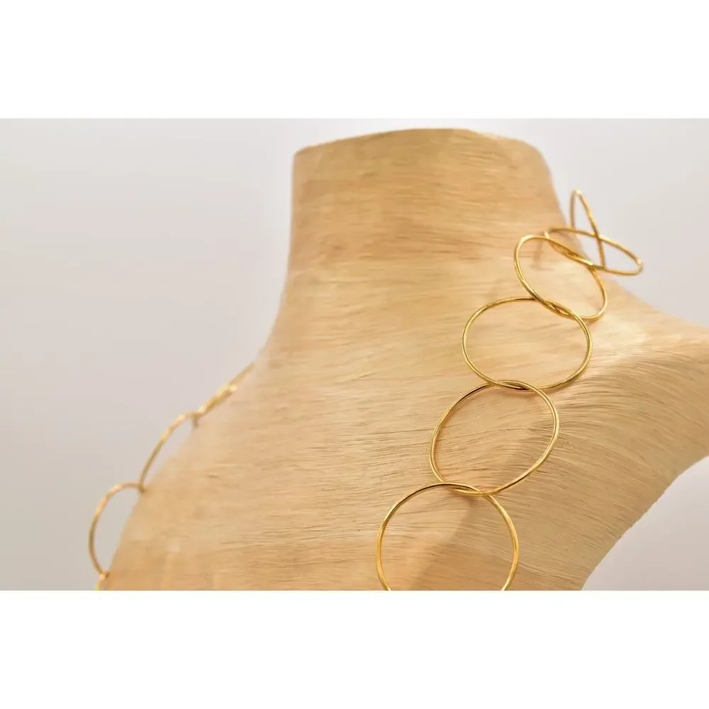 Vintage Heart Dangle Beaded Necklace Linked Gold Tone Chain Chunky 1980s BinBL