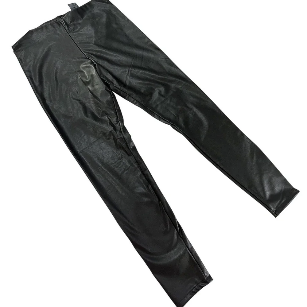 HM Womens High Waisted Black Faux Leather Leggings Slim Fit Size‎ L New NWT