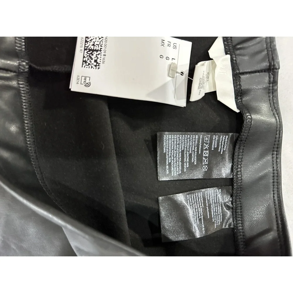 HM Womens High Waisted Black Faux Leather Leggings Slim Fit Size‎ L New NWT