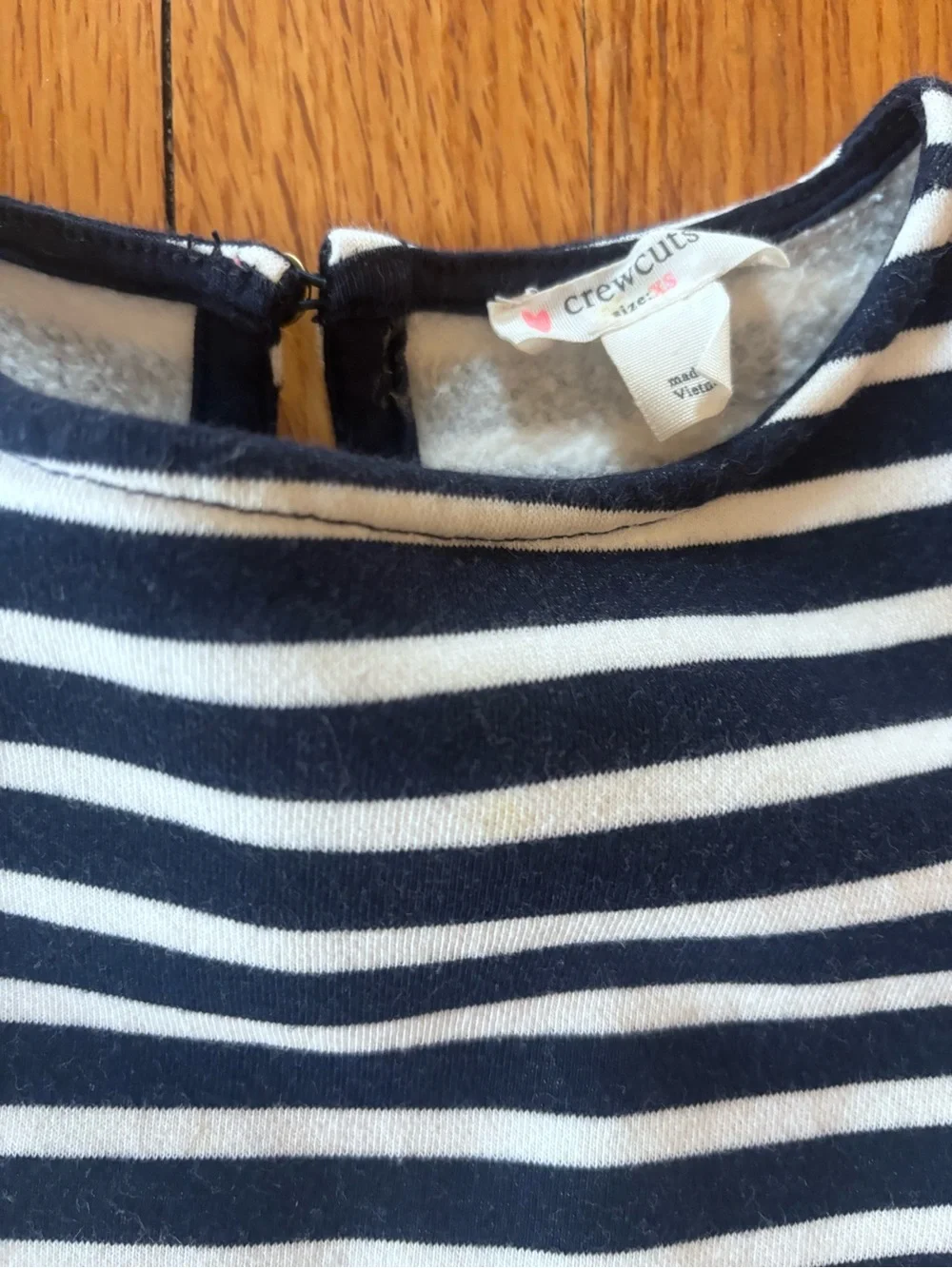 J.Crew Crewcuts - Navy and White Striped Ruffle Hem Kids Dress; XS