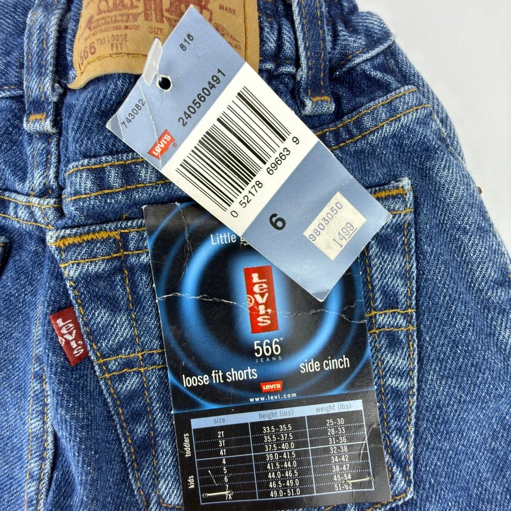 Vintage Levis 566 Kids Size 6 Loose Fit Denim Shorts Side Cinch NWT NOS Y2K