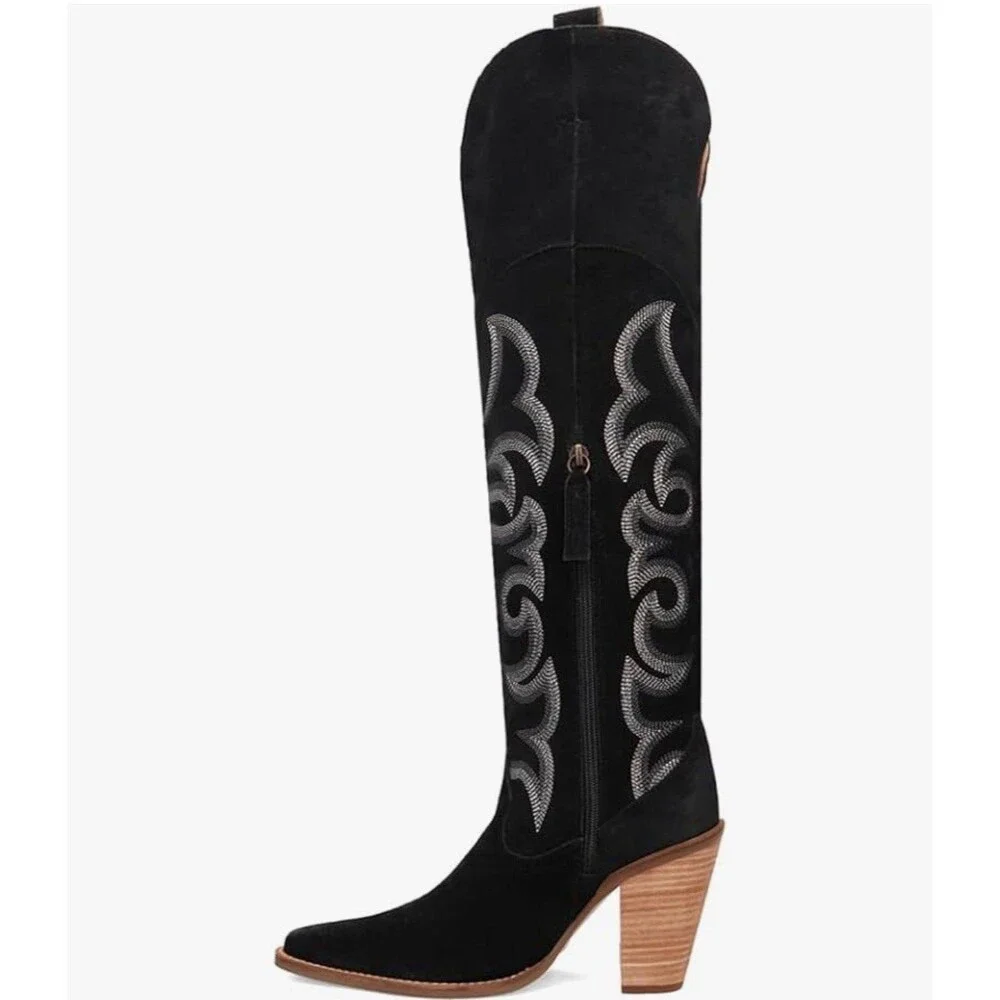 Dingo Womens Primadonna Embroidered Snip Toe Zippered Casual Boots-Over Knee 9.5