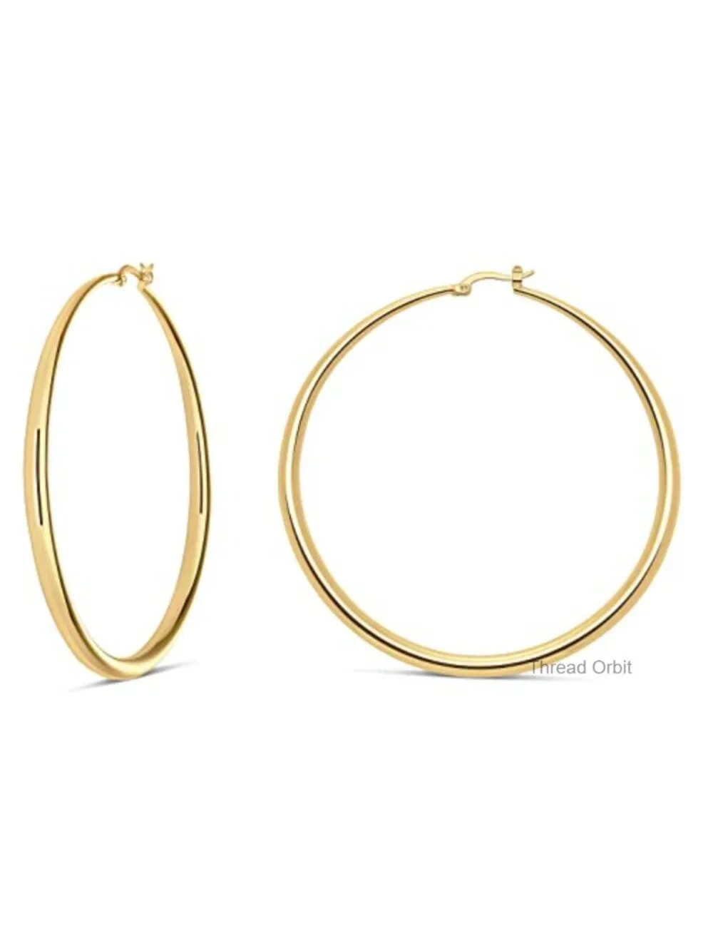 14K Gold Plated Thick Curved Hoop Earrings - Latch Back Closure -