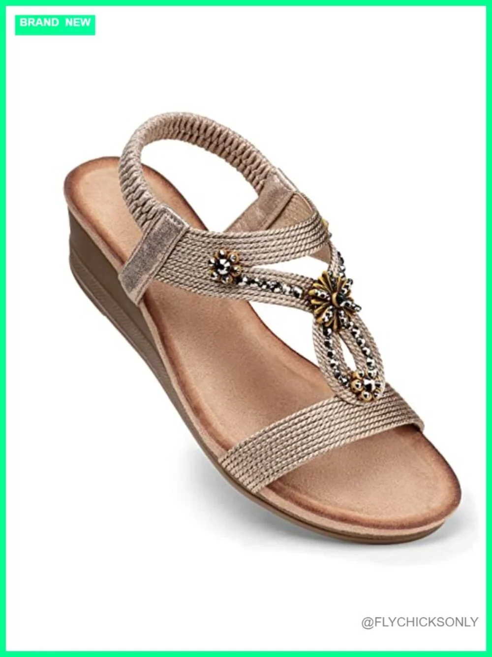 Wedge Sandals with Cushioned Insole, Elastic Ankle Strap, Low Heel, Open Toe,