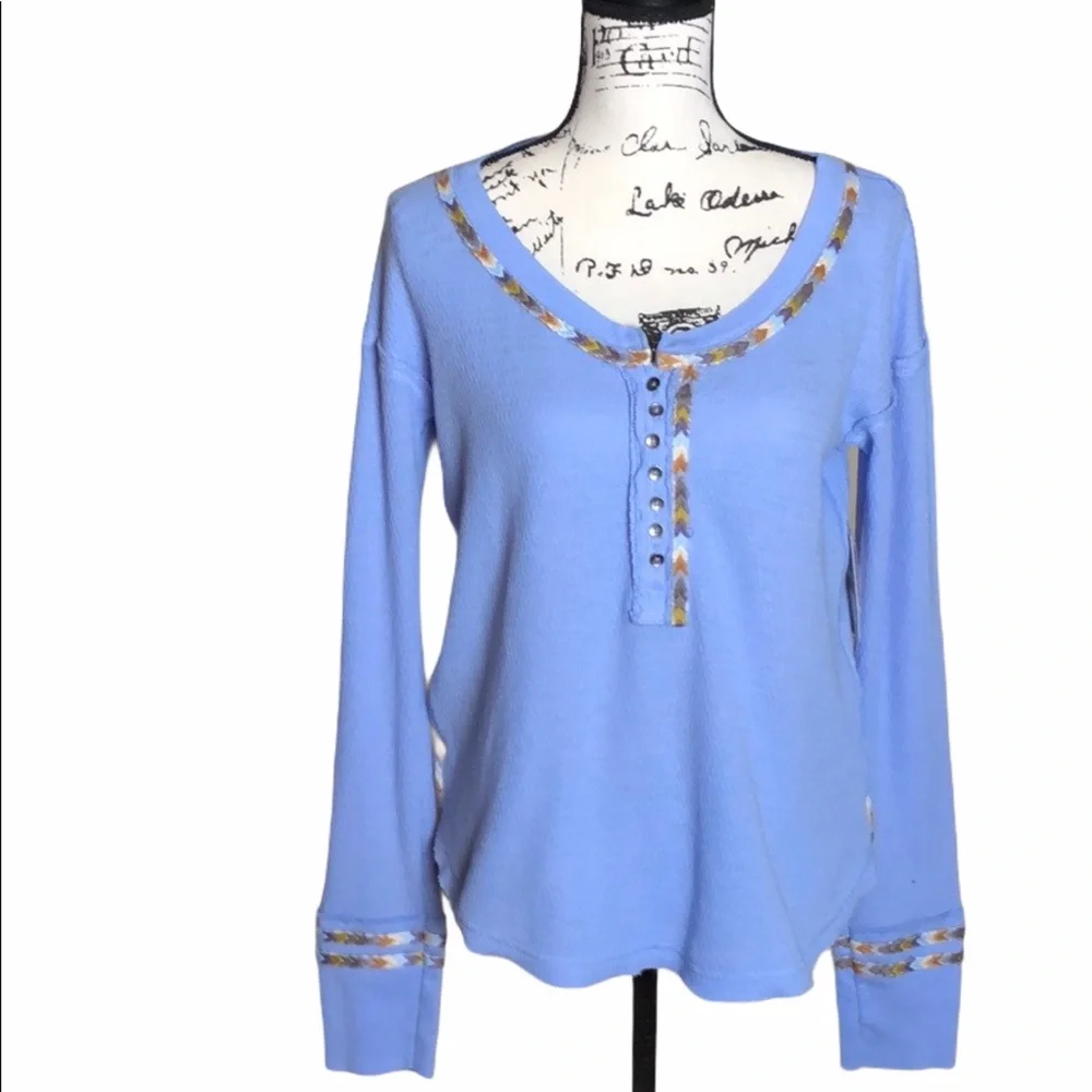 Free People Embroidered Thermal  Long Sleeve Top