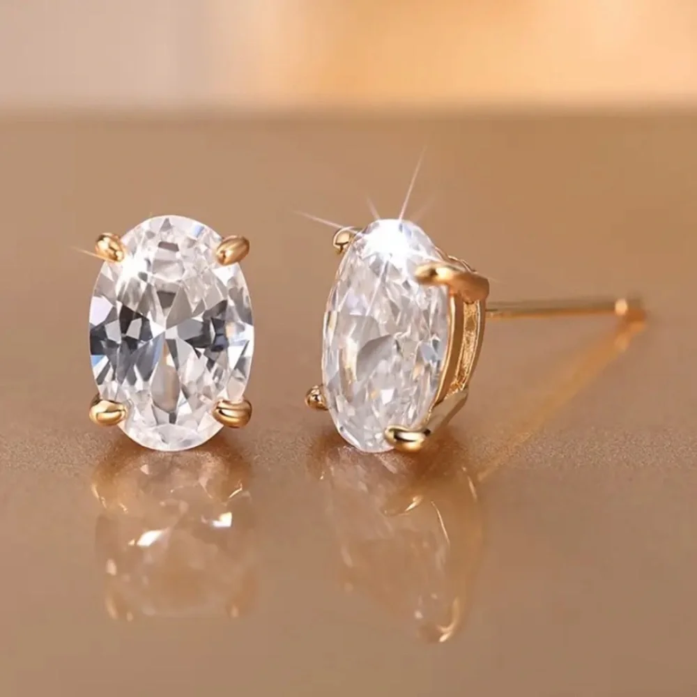 18k Gold Filled and White Moissanite Oval Cut Stud Earrings
