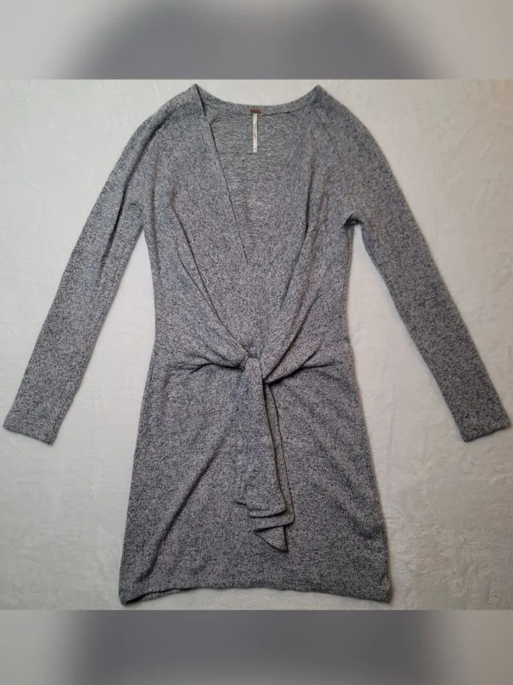 Free People Ginger Cozy Tie Front Sweater Dress Heather Gray Mini XS Long Sleeve