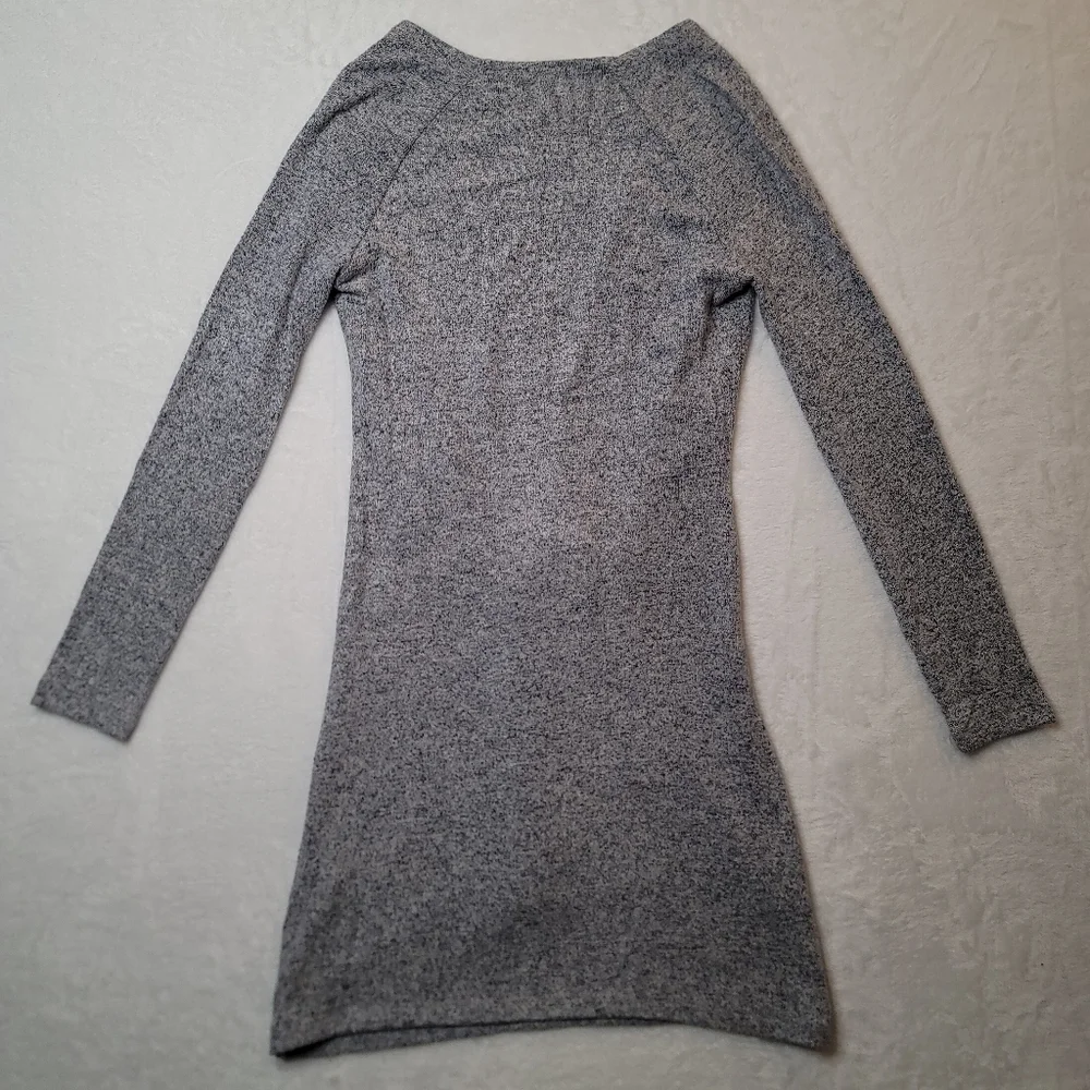 Free People Ginger Cozy Tie Front Sweater Dress Heather Gray Mini XS Long Sleeve