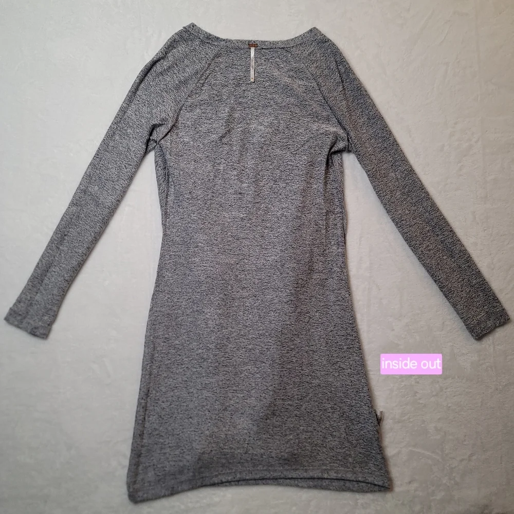 Free People Ginger Cozy Tie Front Sweater Dress Heather Gray Mini XS Long Sleeve