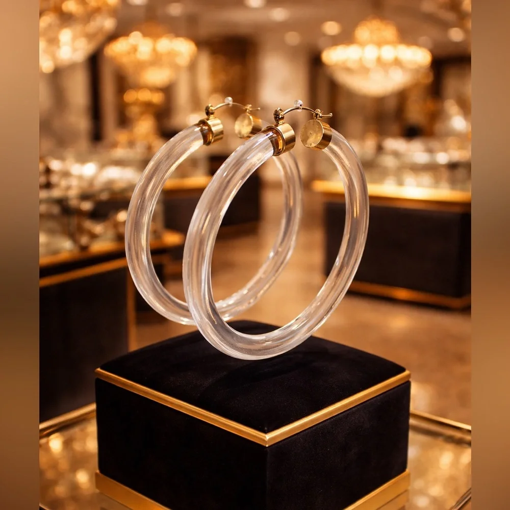 Crystal Clear Resin Hoop Earrings