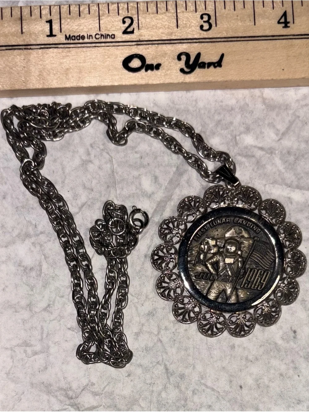 1969 Moon Landing Commemorative Pendant Necklace - Silver Tone