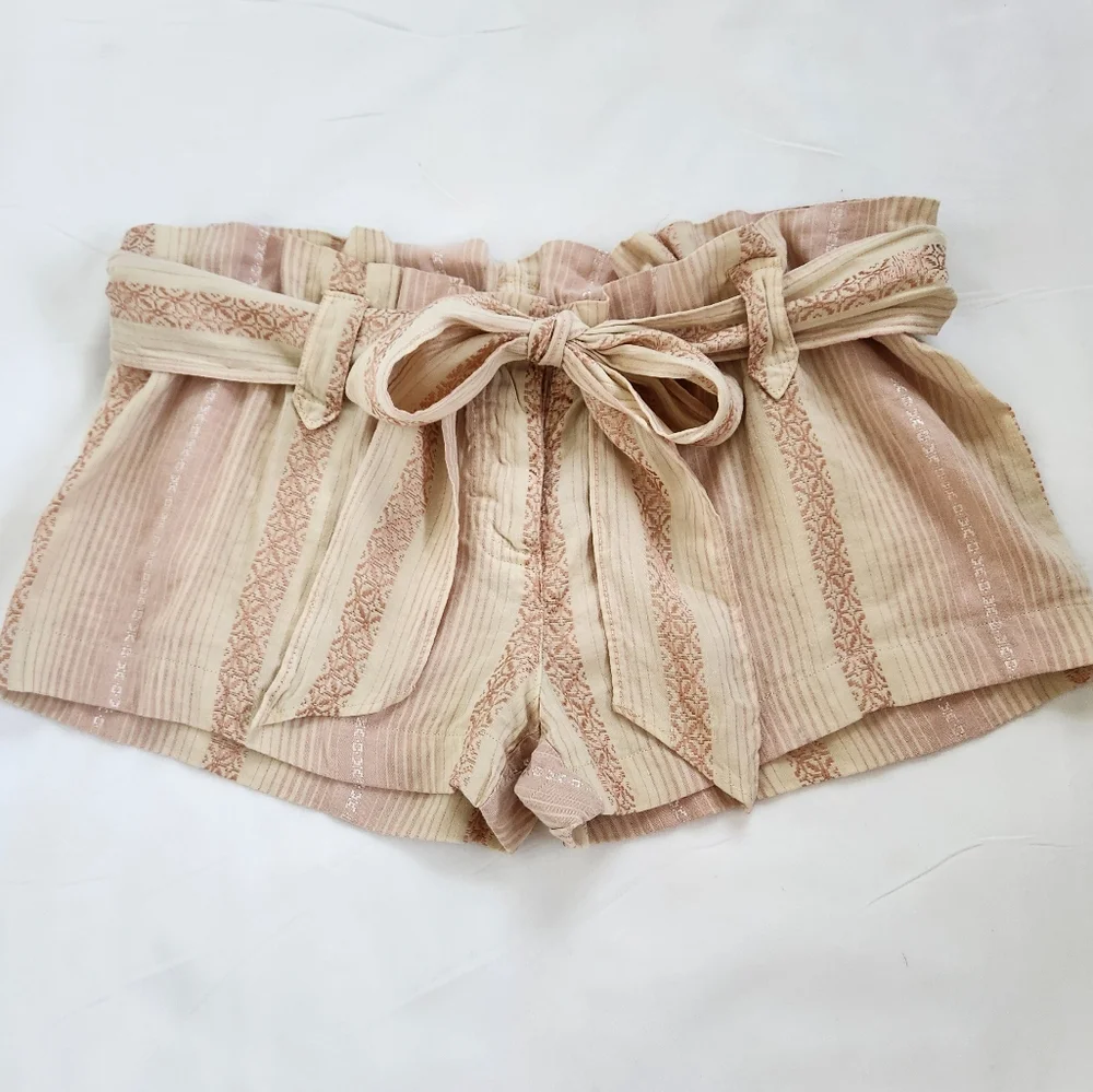 Juicy Couture Y2K Rare Authentic Paper Bag Shorts Petal Pink Cream Stripe Sash S