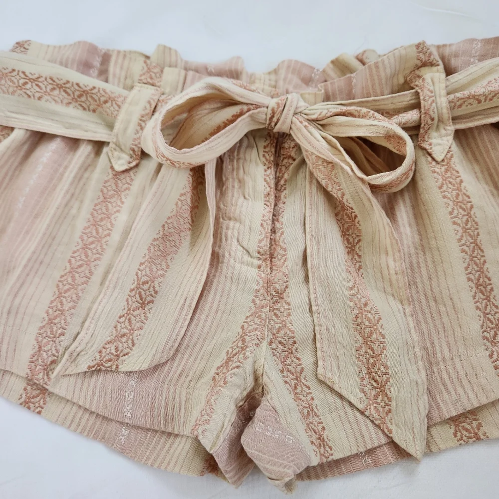 Juicy Couture Y2K Rare Authentic Paper Bag Shorts Petal Pink Cream Stripe Sash S