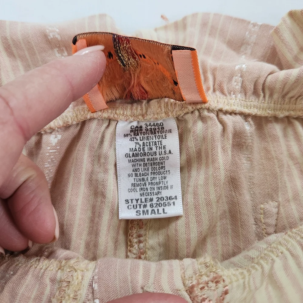 Juicy Couture Y2K Rare Authentic Paper Bag Shorts Petal Pink Cream Stripe Sash S