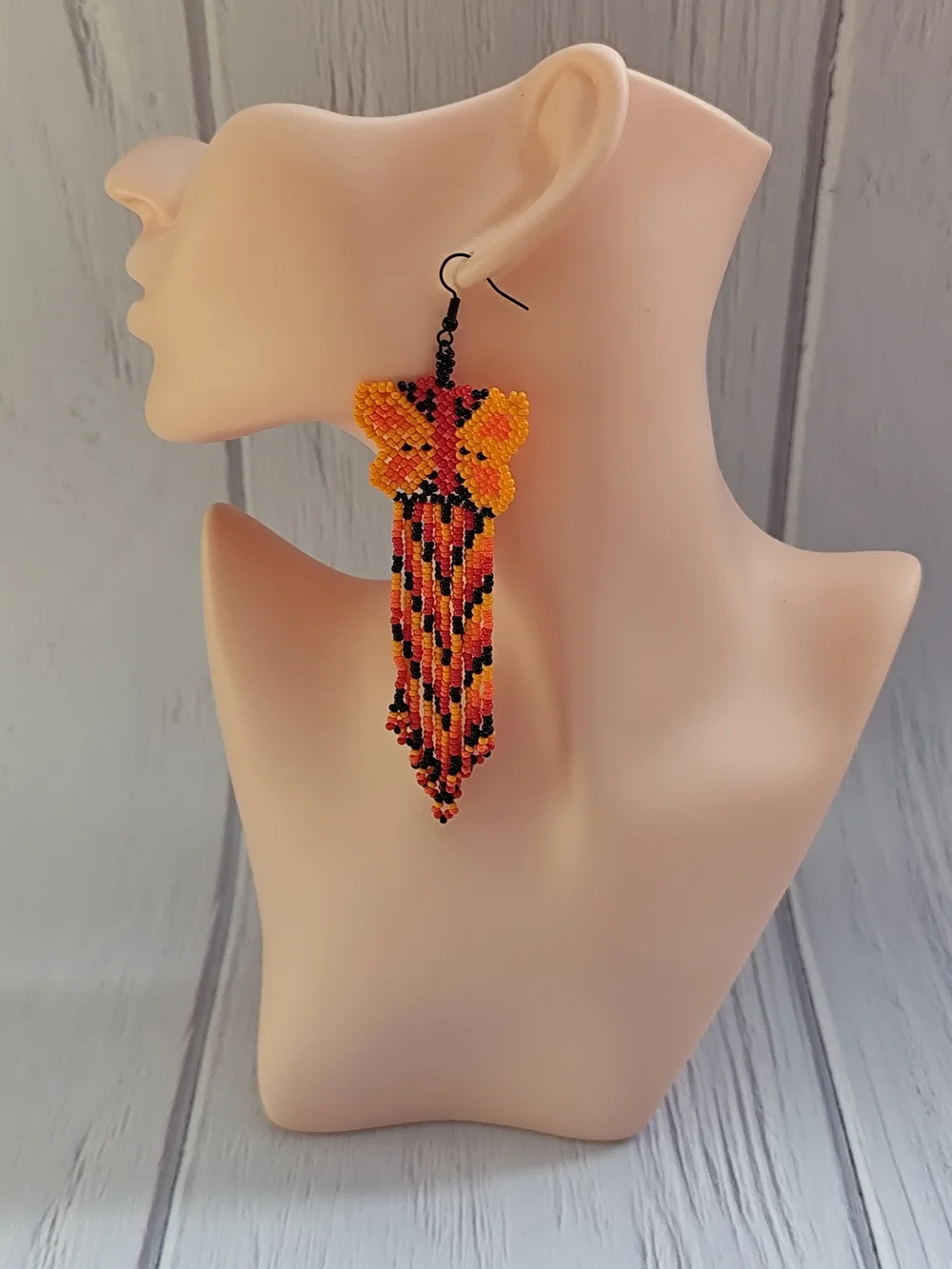 Yellow and Black Beaded Butterfly Fringe Earrings - Women Jewelry