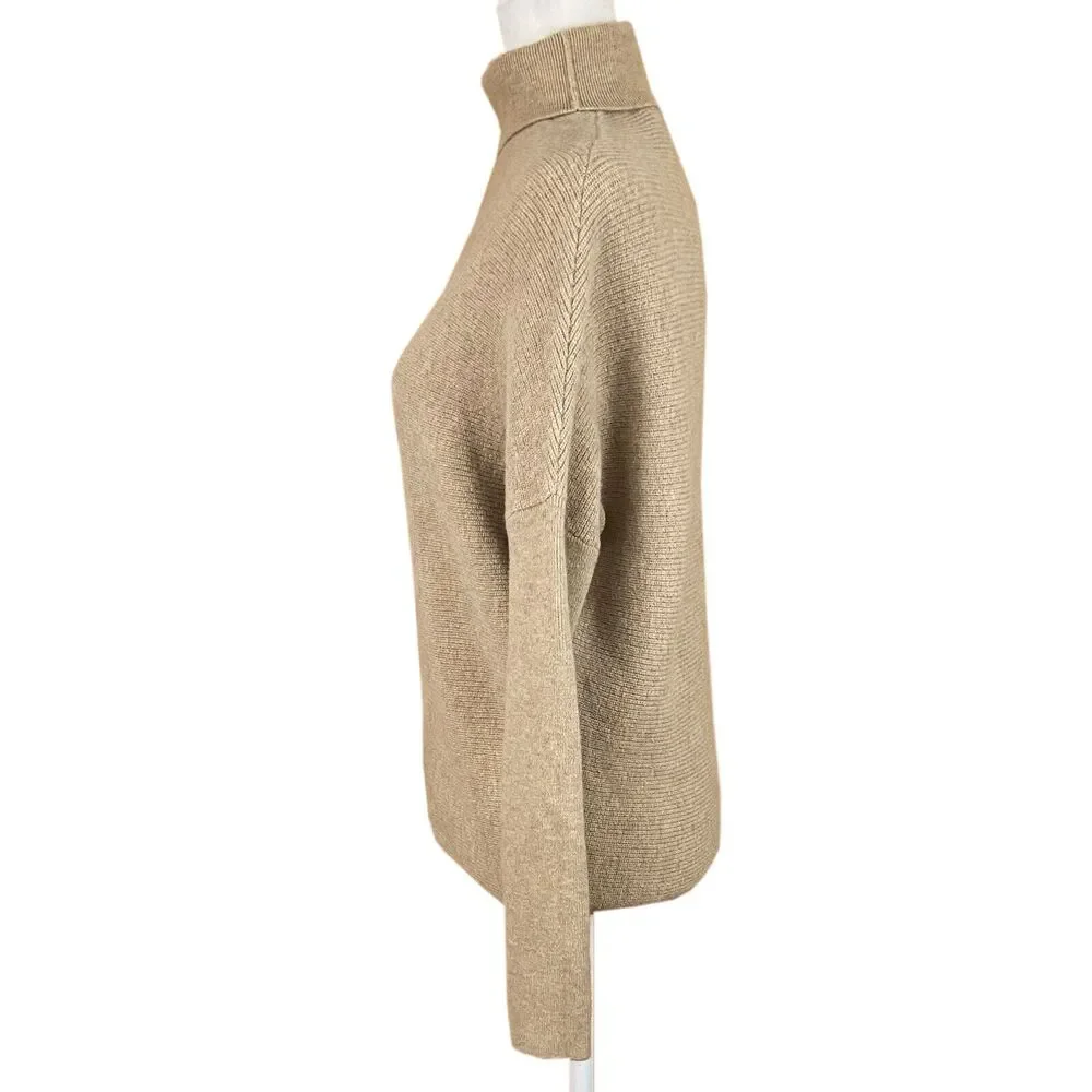 Habitual Women's Turtleneck Sweater Size XS Tan Merino Wool Long Dolman Sleeves