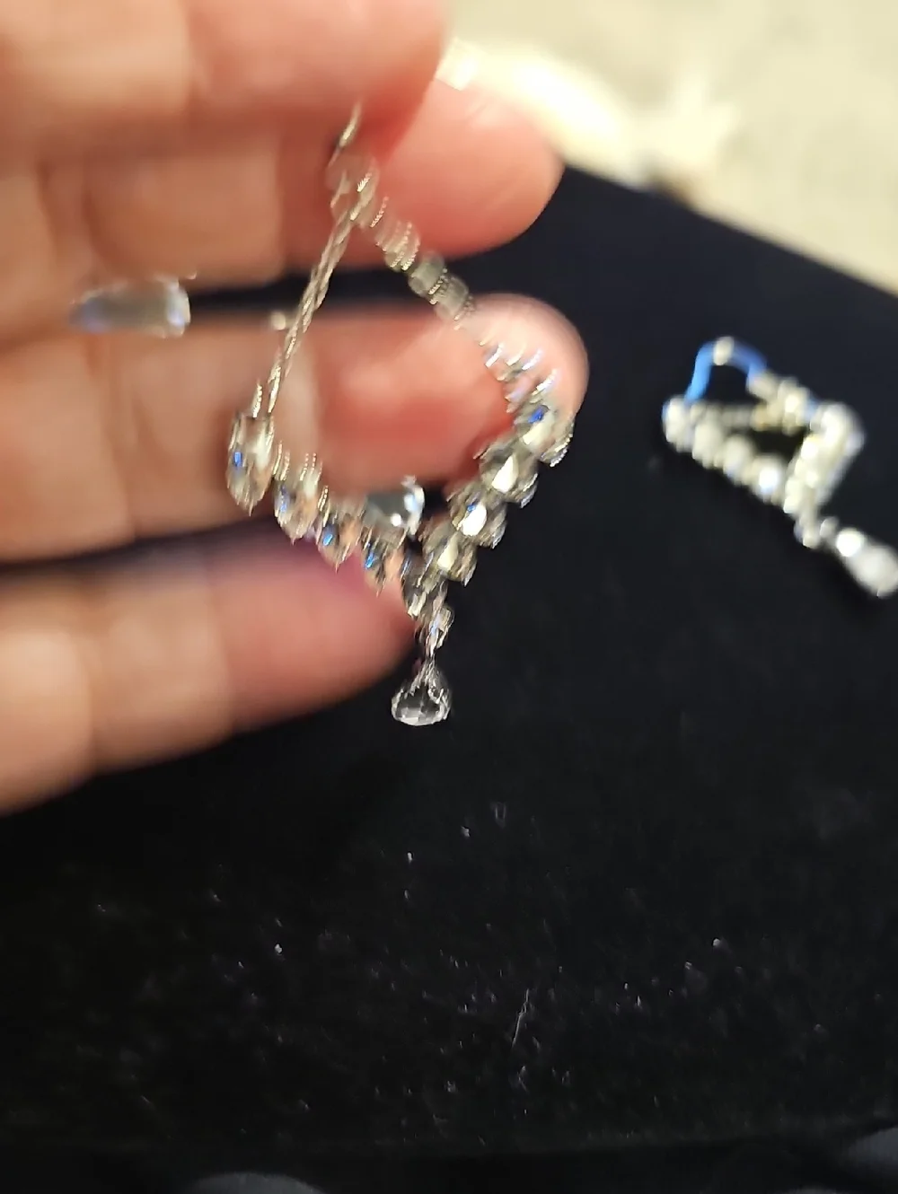 2 Pair Of Crystal Drop Dangle Earrings - Silver Tone. Chandelier Prong Set Stone