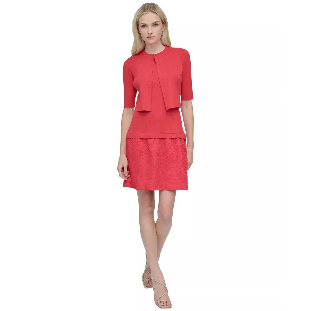 DKNY Cardigan Dress Medium 2-Piece Set Sheath Sleeveless Watermelon Pink NWT 169