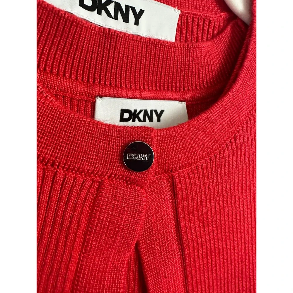 DKNY Cardigan Dress Medium 2-Piece Set Sheath Sleeveless Watermelon Pink NWT 169