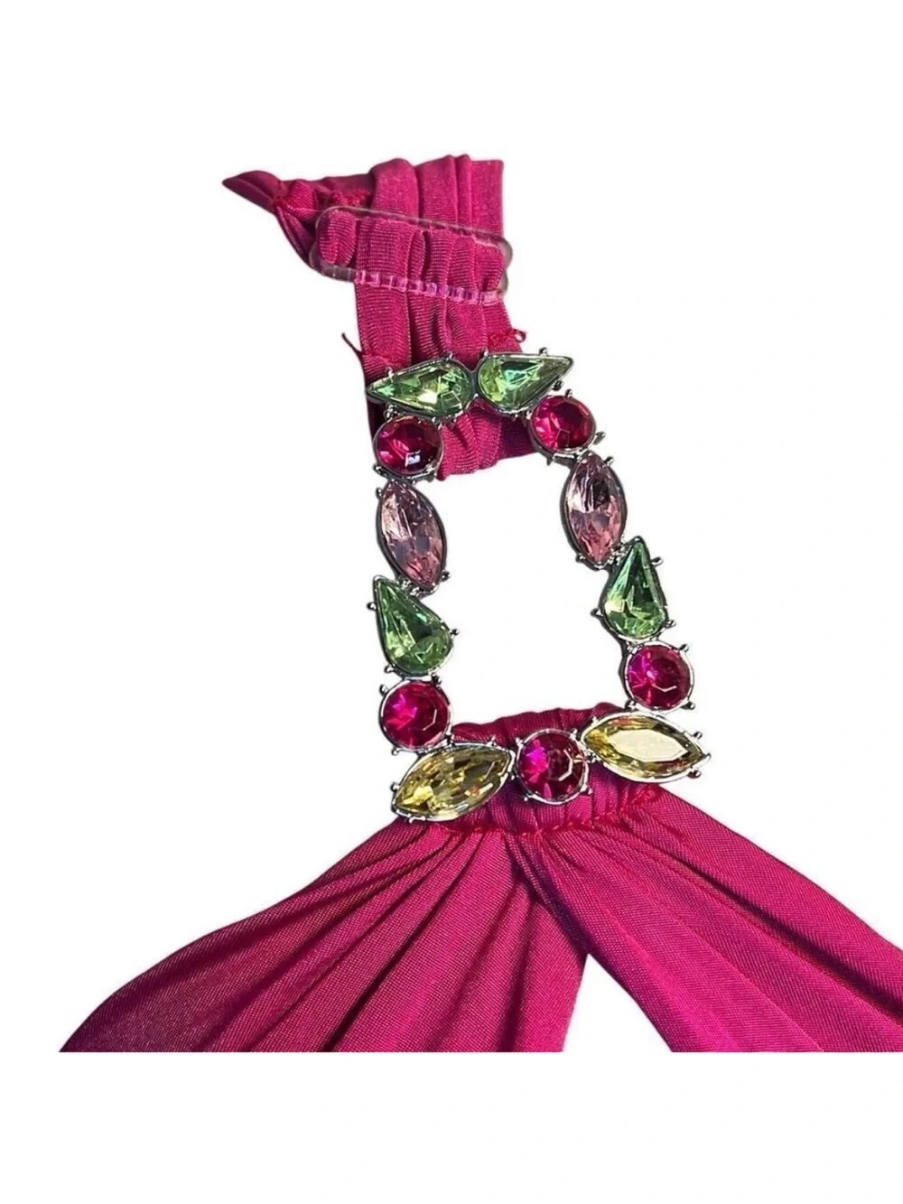 Women’s One-Shoulder Fuchsia Bikini with Jewel Accents