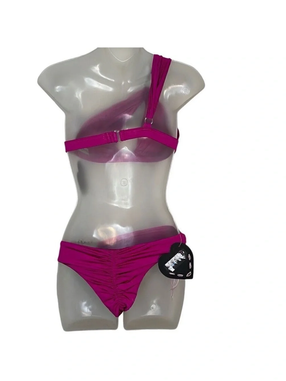 Women’s One-Shoulder Fuchsia Bikini with Jewel Accents