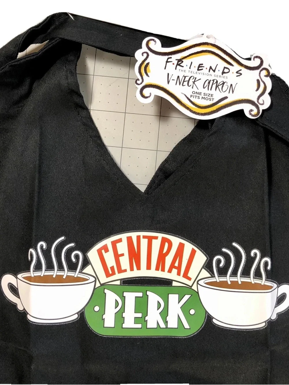 Central Perk Cafe Black V-Neck Apron Friends TV Show One Size Fits Most NEW NWT