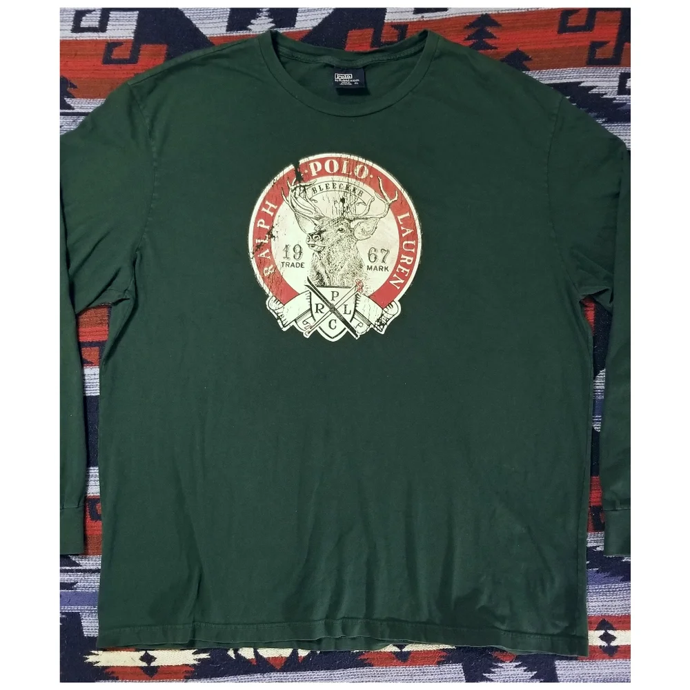VINTAGE 90'S POLO RALPH LAUREN LONG SLEEVE GRAPHIC TSHIRT- MEN'S SIZE XLARGE