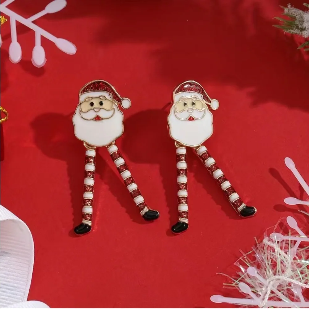 Christmas Santa Claus With Long Legs‎ Enamel Dangle Earrings Cute Party Style
