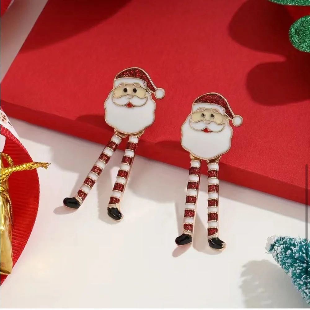 Christmas Santa Claus With Long Legs‎ Enamel Dangle Earrings Cute Party Style